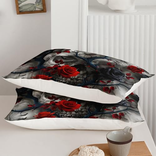 Image of QOOMO Red Flowers Kids Bedding Set,Plants Print Comforter Set Queen Size for Boys Girls Teen Room Decorat,Soft Lightweight Bed Set All Season,1 Comforter 2 Pillowcases