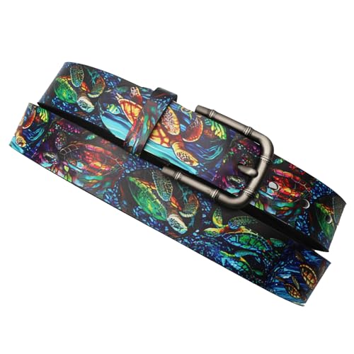 Original Design Turtle Print Leather Belt with Unique Graffiti Art Strap - Trendy Fashion Accessory for Every Occasion(115cm/45, Black)2