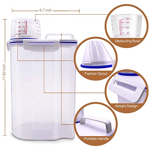 Product Image 3: TIOVERY Dog Food Storage Container Small, Cat Food Storage Container Airtight Plastic Dispenser with Graduated Measuring Cup, Pourable Spout and Portable Collapsible Dog Bowl for Pet Food, Birds Seed
