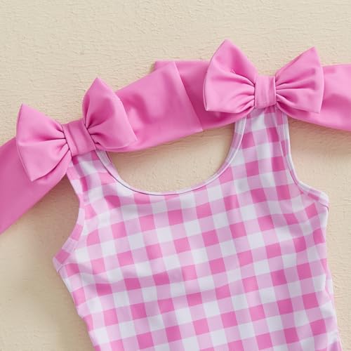 Toddler Girl Bow Swimsuit Sleeveless Crossover Backless Ruffle Trim Bathing Suit Little Kid Strap One Piece Swimwear4