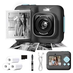 ETIKEZ Kids Camera, 1080P Instant Digital Print Camera for Kids, Christmas Birthday Gifts for 4 5 6 7 8 9 10 Year Old Girls Boys, Portable Toy with 32GB SD Card & 3 Rolls Printing Paper, Black