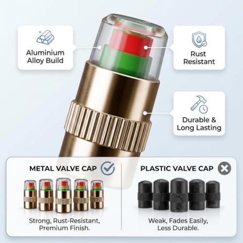 Image of Kripara Sales Car Tyre Pressure Indicator Valve Caps | Durable Metal Air Stem Covers with Decorative Radium Design Universal Tyre Valve Dust Covers | Metal Pressure Monitoring Caps (4 PCS)