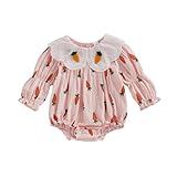 Socutebabe Newborn Baby Girl Easter Outfit Long Sleeve Bubble Romper Doll Collar Carrot Embroidery Infant Onesie Clothes (Easter Carrot, 12-18 Months)