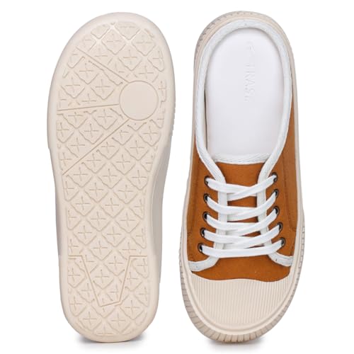 Image of TRASE Back Open Casual Sneakers for Women | Trendy Mule Slip-On Shoes with Lace-Up Front & Comfortable Cushioned Insole
