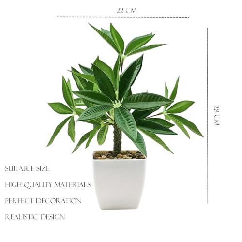 Image of KARP Artificial Potted Plants, 28Cm Height Faux Money Plant /Tree with White Pot Home Decor, Indoor Artificial Ornamental Plants for Living Room, Office Desk & Bathroom, Decorative
