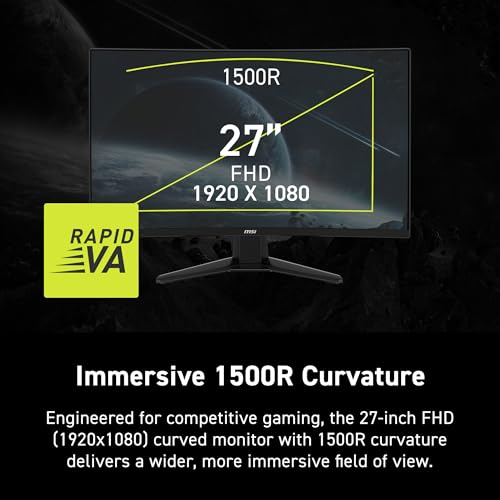 Image of msi MAG 274CF E20 27-inch 1920 x 1080 (FHD) Gaming Monitor, 200Hz, AMD FreeSync Premium, HDMI, DisplayPort, VESA, Tilt Adjustable, 0.5ms, Black