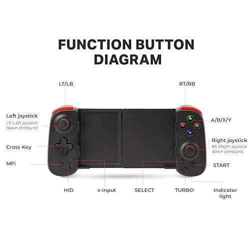 Image of NITHO Wireless Mobile Gaming Controller for iOS & Android Phones, PC, Tablets, Switch | Adjustable Size, Turbo, RGB LED lights, Gamepad for Cloud Gaming, PS Remote Play, Arcade MFI Games