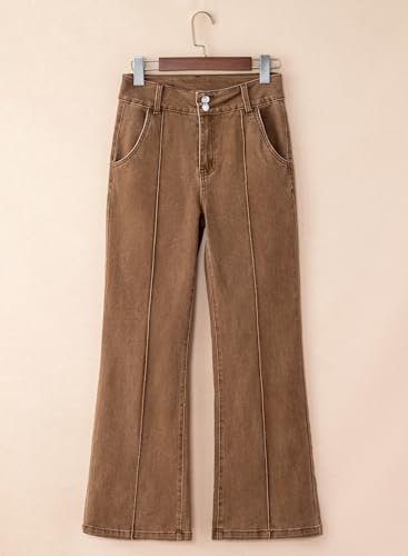 Sidefeel Womens Wide Leg Jeans Casual Baggy High Waisted Stretch Denim Pants Size 10 Brown
