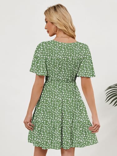 Image of UEAL Womens Cute Floral Smocked V Neck Flutter Sleeve Sundress with Pockets Casual Spring Summer Dresses for Women 2026