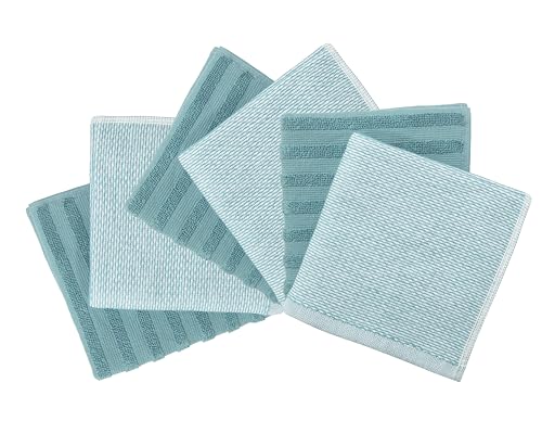 Image of Bumble Premium Dish Cloths 13 inchx13 inch (6 Pack) | 100% Natural Ring Spun Cotton | 400 GSM | Highly Absorbent & Soft |Yarn Dyed & Solid Dyed Terry Dish Cloth Set - Aqua