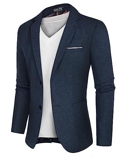 PJ PAUL JONES - PJ PAUL JONES Men's Stylish Slim Fit Blazer Casual 2-Buttons Jackets Coat for Birthday (Navy Blue L)