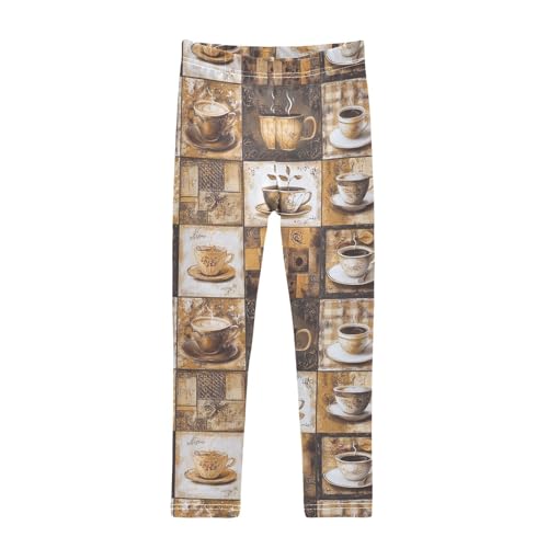 Coffee Picture Patchwork Girls Casual Leggings for Kids Printed Long Pant Bottoms Stretch and Soft