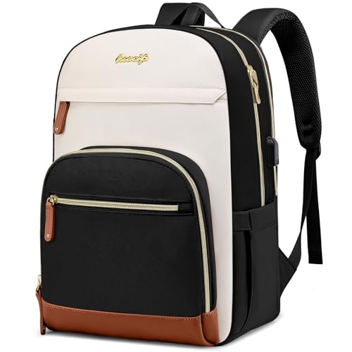 Laptop Backpack for Women Work Bookbag: 15.6 Inch Causal Travel Bookbags with USB Charger Anti-Theft School Book Bag for Students College Backpacks for Girls Nurse Teacher Back Pack Black Beige Brown