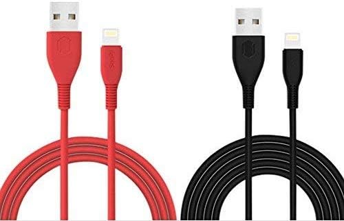 SOOPII Long TPE Braided Fast Charging USB data sync and Charge Cable, Compatible with Apple iPhone - Contain 2 Piece (1.2 Meter, and 1.8 Meter) (2.4A Output) (RED + BLACK)