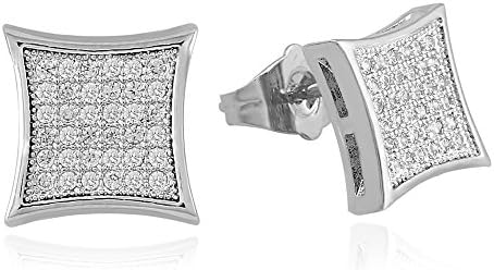 LuReen Mens Earring Silver 11mm Square CZ Stud Earring for Men Boys