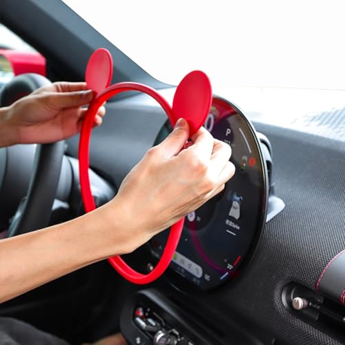 Bear's Ear Silicone Protective Cover Decorative Trim Ring Bumper Center Console 9.4 Inch Navigation Screen Protection Compatible with Mini Cooper F65 F66 F67 U25 J01 J05 2024+ Fuel/Electric (Red) by MANG JIANG - Image 5