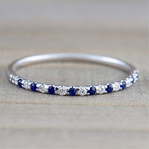 Dolland Minimalist Tiny Crystal Bezel Ring Stainless Steel Wedding Band Engagement Ring,Blue 6