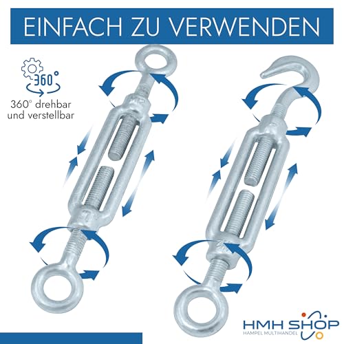 Drahtseil Spanner Spannschloss Drahtspanner Auge-Haken/Öse-Öse M12 M10 M8 M6 Sonnensegelbefestigung verankern Seilspanner Spannschlösser (Öse-Öse, 1 Stück, M12) – Bild 4