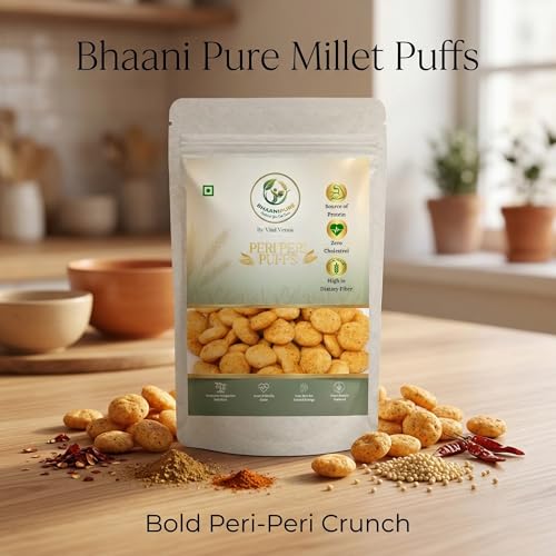 Image of Bhaani Pure (By Vital Venus) Peri Peri Millet Puffs, 80g | Roasted & 100% Veg | Gluten-Free Healthy Snack | No Palm Oil, No Maida