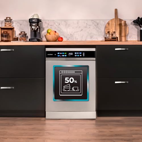 Cecotec Geschirrspüler 60 cm - Freistehend Bolero Aguazero 6210 Inox D. 15 Bestecke, energieeffizient, XXL Fullcolor Display, drittes Fach, 14 Programme, Dual Zone Wash, verstellbares Fach, Edelstahl