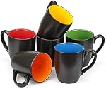 Foraineam Ensemble de 6 Mugs à café 16 Ounces Matte Black Porcelain Mug Set Grand Céramique Restaurant Boire des tasses pour café, thé, jus, cacao