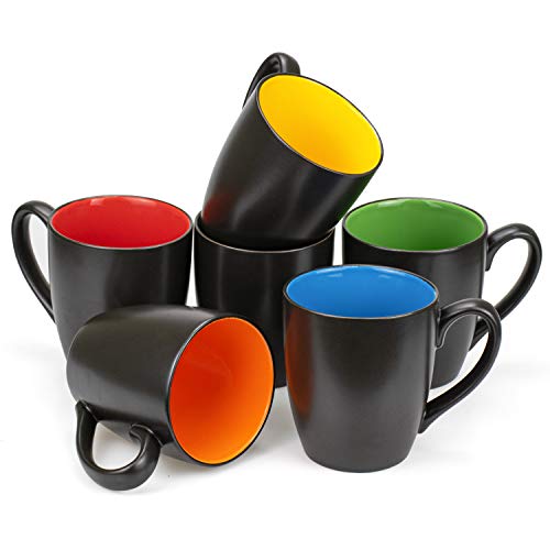 Foraineam Set Of 6 Coffee Mugs 16 Ounces Matte Black Porcelain Mug Set Large-Sized Ceramic Restaurant Drinking Cups For Coffee, Tea, Juice, Cocoa #TOP2