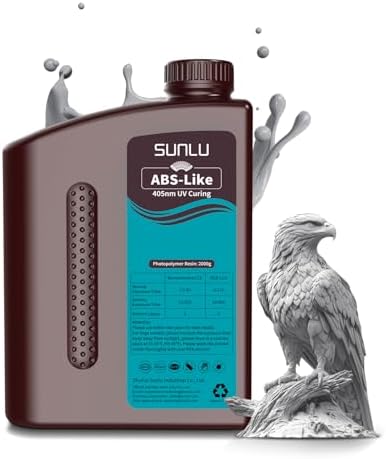 SUNLU 2000G ABS-Like 3D Printer Resin, 405nm UV Curing Photopolymer Rapid 3D Resin for 2K 4K 6K 8K LCD/DLP/SLA 3D Printers, Non-Brittle & High Precision & Low Shrinkage, Grey 2KG