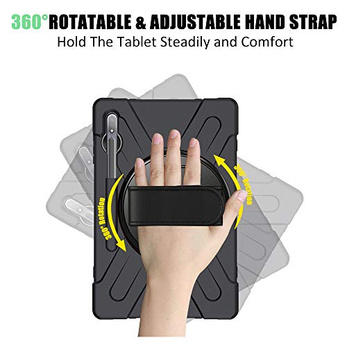 Zenrich Galaxy Tab S8 Plus / S7 Plus Case 2022/2020, Samsung Tab S8+/S7+ 12.4 Inch Case With S Pen Holder Zenrich Case With Screen Protector Stand Hand Strap Shoulder Belt-Black #TOP4