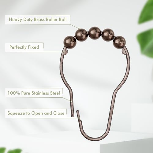 Image of Amazer Shower Curtain Hooks, Decorative Bronze Shower Curtain Hooks,Stainless Steel Rust-Resistant Shower Hooks for Curtains-Set of 12