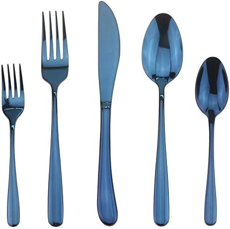 Flatware Set,20 Pieces BLUE Silverware Set, 18/10 Stainless Steel Dinnerware Mirror Polished - Service for 4 (20-PIECE SET)