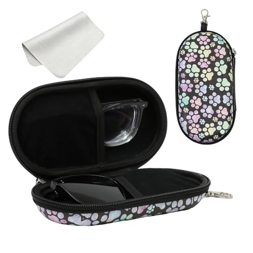 FlyingMage Double Eyeglasses Case Hard Shell Dual Glasses Sunglasses Organizer with Zipper Clip Travel Eyewear Storage for Women Men (Multicolor Paw)