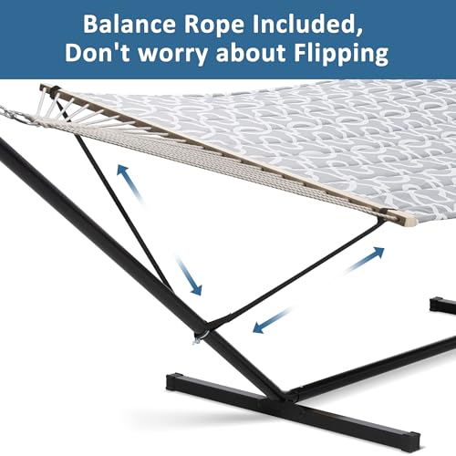 Image of SUNCREAT 55 Inch Extra Large Double Hammock with Stand, 475lbs Capacity, Outdoor Portable Hammock with Hardwood Spreader Bar, Extra Large Pillow, Grey