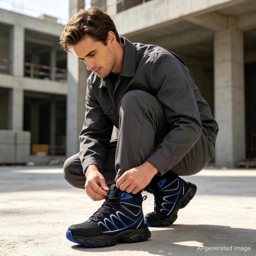 Image of Hogent Steel Toe Shoes for Men Women - Non Slip & Lightweight Work Shoes | Shock Absorption Cushion Sole, Breathable Safety Shoes, Ideal for Construction, Warehouse, Kitchen Work, Food Service