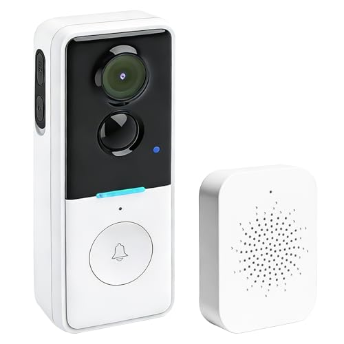 GBKDQQ Sonnette vidéo avec caméra sans fil, étanche, vision nocturne, sans coût d'abonnement, compatible avec Tuya, Wi-Fi 2,4 GHz, sonnette d'intérieur incluse, blanc
