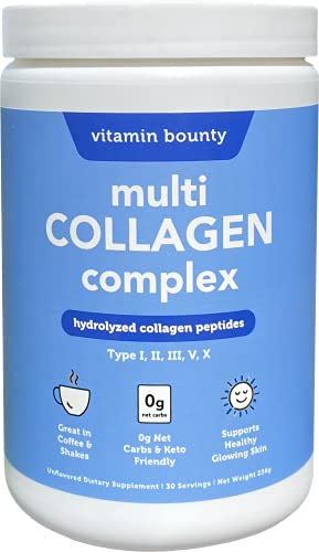 Multi Collagen Powder - Ultra Pure Hydrolyzed Collagen Peptides - Type I,II,III,V & X - 0g net Carbs, Vitamin Bounty