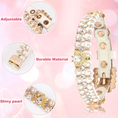 Image of HOWWFALY Dog Cat Pearl Collars with Spider Crystal Rhinestone PU Leather Collars Necklace Adjustable Collar Dog Chain Cat White Pearl Pet Collar for Small Medium Pets