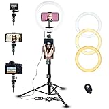 TINOSP 10' Selfie Ring Light with 61' Tripod Stand & 2 Cell Phone Holders for Zoom/Makeup, Dimmable...