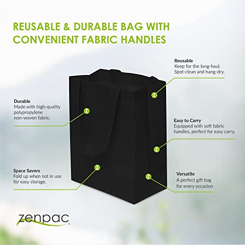 Reusable Gift Bags - 12 Pack Small Totes With Handles, Black Eco Friendly Fabric Cloth For Shopping, Merchandise, Events, Parties, Take-Out, Boutiques, Retail Stores, Small Business Bulk - 8X4X10 #TOP1