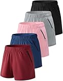 5 Pack: Womens Workout Gym Shorts Casual Lounge Set, Ladies Active Athletic Apparel with Zipper Pockets (Set...