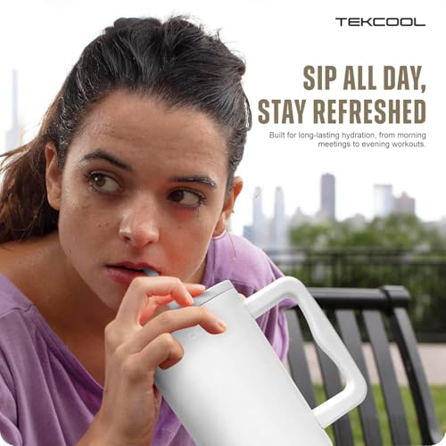 Image of Tumbler with lid and Straw 1200ML Cup Stainless Steel Hot and Cold with Handle and Lid 2 Straw Vacuum Insulated Tumbler for Water, Iced Tea or Coffee Office Gym Travelling