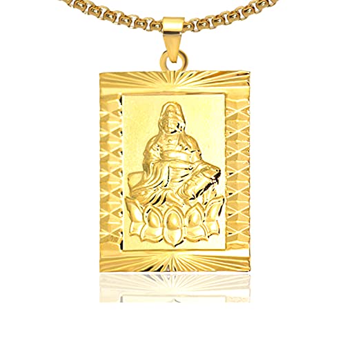 Fashion Plated 18K Gold Buddha Dog Tag Pendant Guan Yin Necklace,22