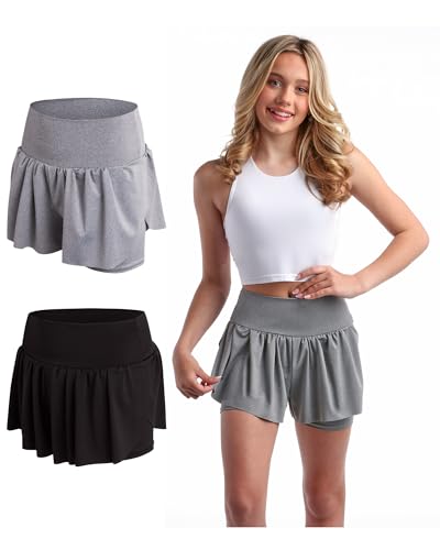 Sweet Hearts Short esportivo para meninas - Pacote com 2 shorts de borboleta rodados com forro de el