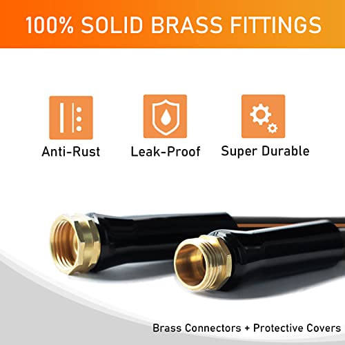 Dayistools Heavy Duty Hybrid Garden Hose 100 Ft, Flexible Kink Resistant Water Hose 5/8 In X 100Ft, Lightweight, Super Durable, All-Weather, Burst 600 Psi, 3/4 In Solid Brass Fittings, Black Orange #TOP4