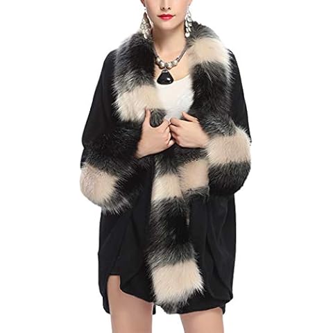 Raylans Women's Luxury Faux Fur Warm Knitted Hoodie Cape Shawl Coat (Black#) Cover