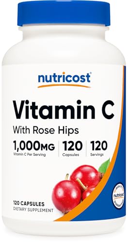 Nutricost Vitamin C with Rose HIPS 1025mg, 120 Capsules - Vitamin C 1000mg, Rose HIPS 25mg, Premium, Non-GMO, Gluten Free Supplement