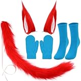 Matiniy Fox Cosplay Costume Kit Includes Fox Ears Hair Clips Fox Tail Blue Socks Gloves for Kid for Fancy Dress Up Party Supplies (S)