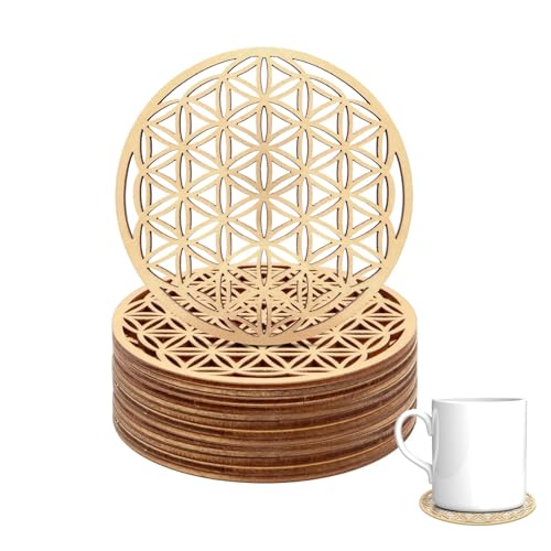 Hugwish Set Mit 12 Blume des Lebens Untersetzer Holz Für...