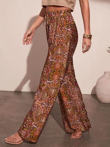 COCOMARTS Women Pants Wide Leg High Waist Palazzo Pants Casual Loose Flowy Lounge Pant Boho 2026 Vacation Outfits with Pocket Paisley X-Large — view 3