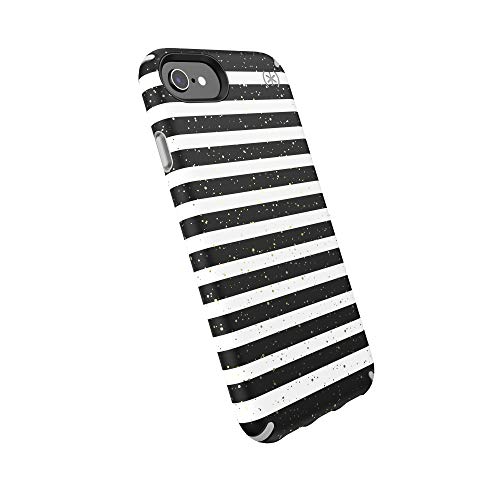 Coque iPhone 8 Speck Presidio gris marbré et rayures dorées anti-choc élégante