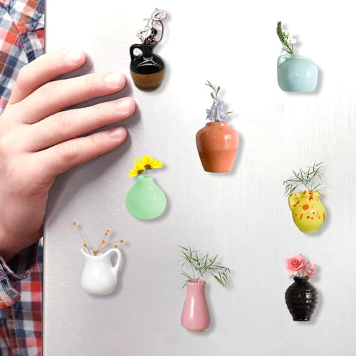 8 Stück Mini Keramik Vase Magnete Kühlschrank, Cute Mini Bud Vases Magnetic, 3D ins Stil Kühlschrankmagnete, Funny 3D Plant Magnets, für Kühlschrankzubehör, Küche, Büro